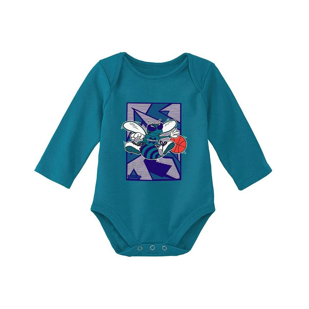 商品Mitchell & Ness|Infant Boys and Girls Purple, Teal Charlotte Hornets Hardwood Classics Bodysuits and Cuffed Knit Hat Set,价格¥301,第2张图片详细描述
