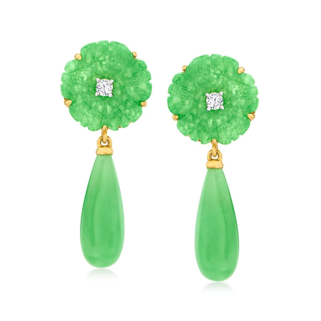 商品Ross-Simons|Ross-Simons Jade and . White Zircon Flower Drop Earrings in 18kt Gold Over Sterling,价格¥783,第3张图片详细描述