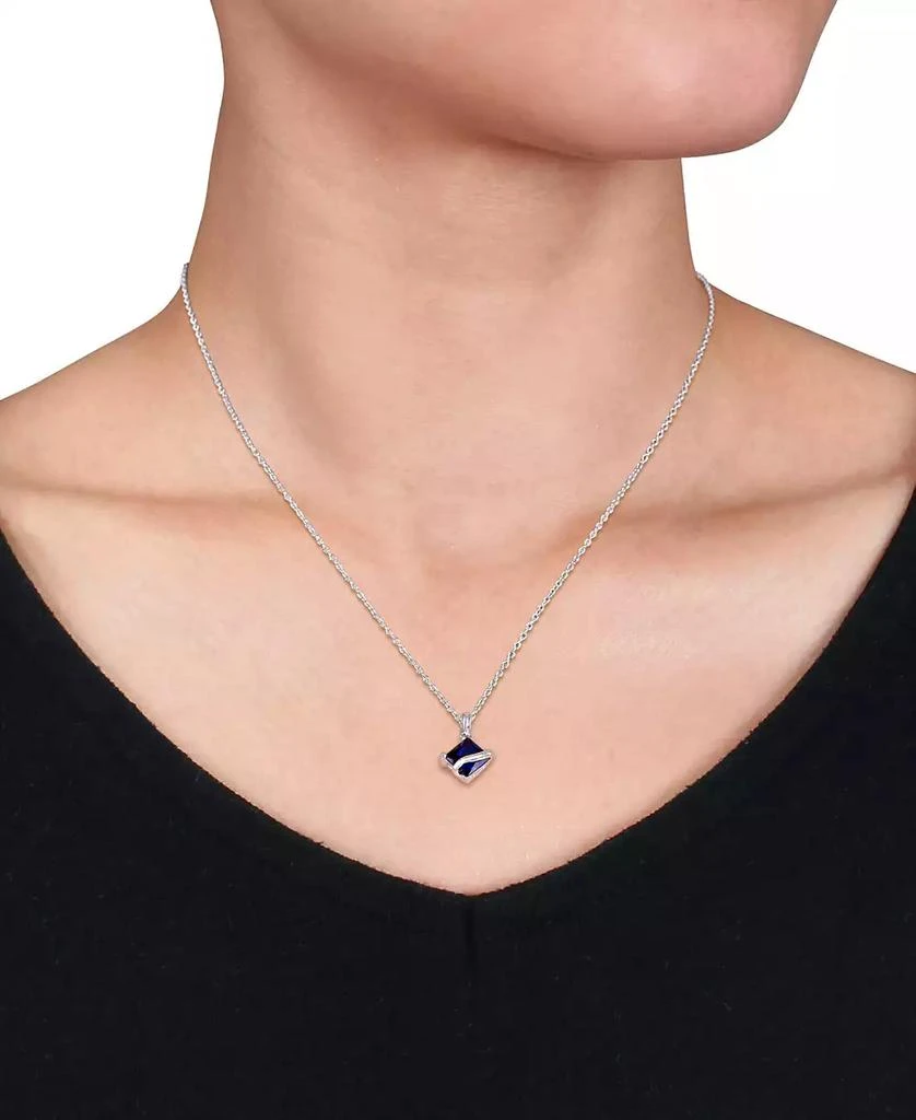 商品Macy's|Lab-Grown Blue Sapphire Square 18" Pendant Necklace (1-1/3 ct. t.w.) in Sterling Silver,价格¥514,第2张图片详细描述