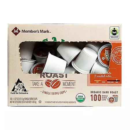 商品Member's Mark|Member's Mark Single Serve Organic Coffee Cups, Dark Roast (100 ct.),价格¥245,第4张图片详细描述