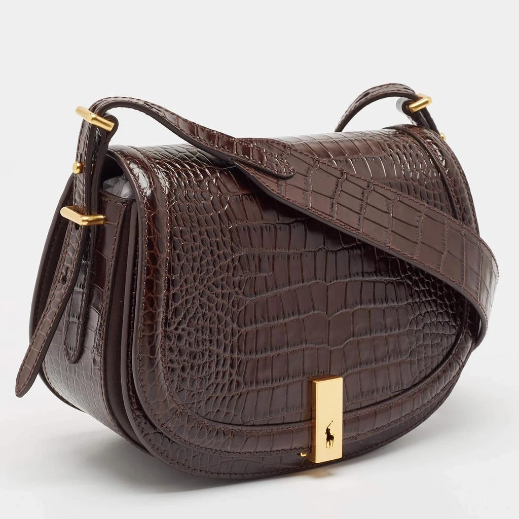 商品Ralph Lauren|Polo Ralph Lauren Brown Croc Embossed Leather Saddle Crossbody Bag,价格¥3620,第3张图片详细描述