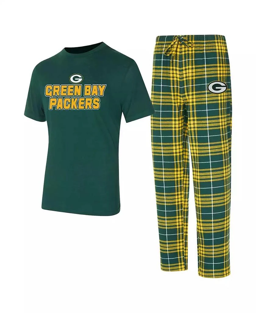 商品Concepts Sport|Men's Green/Gold Green Bay Packers Vector T-Shirt Flannel Pants Sleep Set,价格¥463,第1张图片