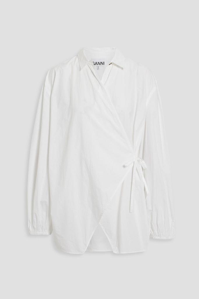 商品Ganni|Cotton-poplin wrap blouse,价格¥511,第1张图片