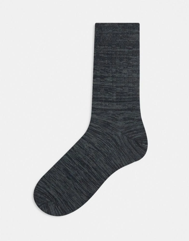 商品ASOS|ASOS DESIGN ribbed ankle sock in charcoal grey twisted yarn,价格¥50,第1张图片