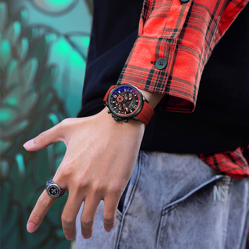 马克华菲品牌手表男士多功能三眼六针石英表防水运动夜光新款腕表商品第1张图片规格展示