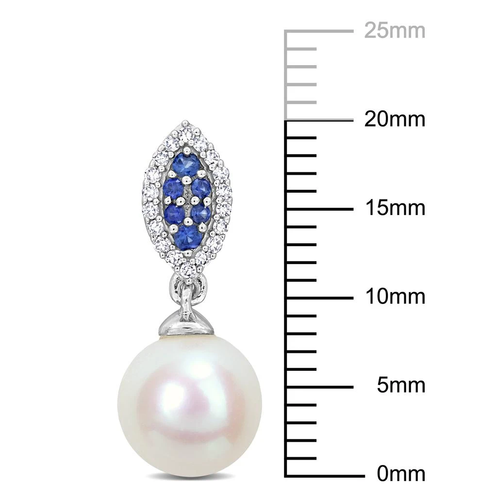 商品Mimi & Max|8mm Cultured Freshwater Pearl 1/7ct TDW Diamond 1/6ct TGW Sapphire Marquise Earrings 14k White Gold,价格¥2899,第3张图片详细描述