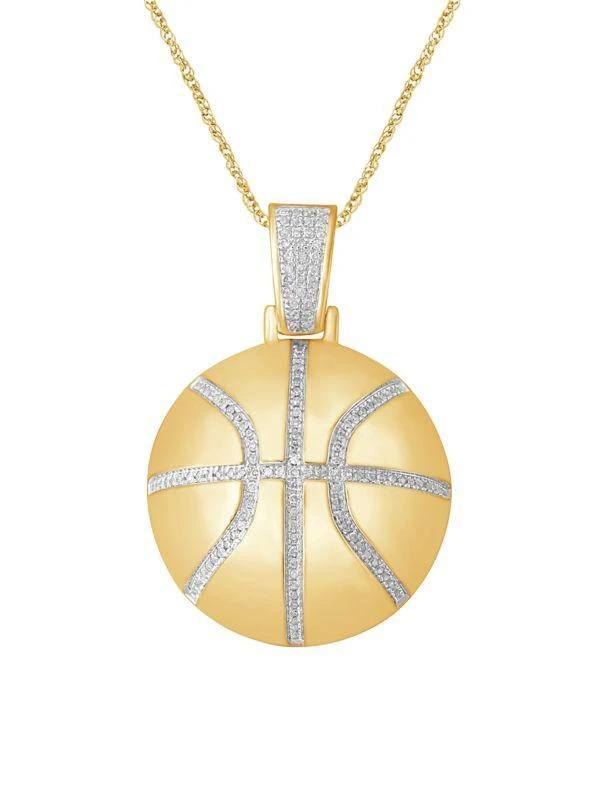 商品Saks Fifth Avenue|Yellow Gold Vermeil & 0.40 TCW Diamond Basketball Pendant Necklace/22",价格¥3647,第1张图片