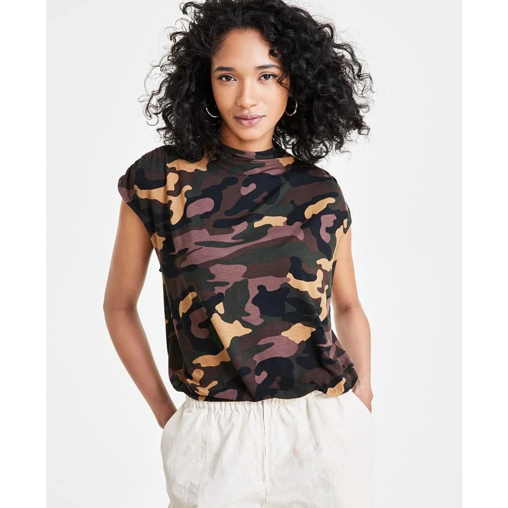商品Bar III|Women's Camo-Print Elastic-Hem Blouson Top, Created for Macy's,价格¥123,第1张图片