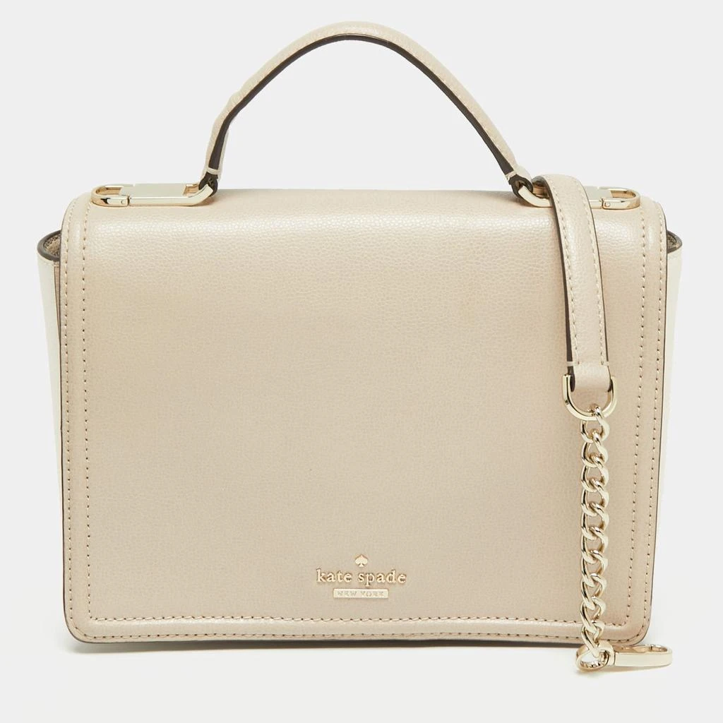 商品[二手商品] Kate Spade|Kate Spade Beige/White Leather Flap Top Handle Bag,价格¥922,第1张图片