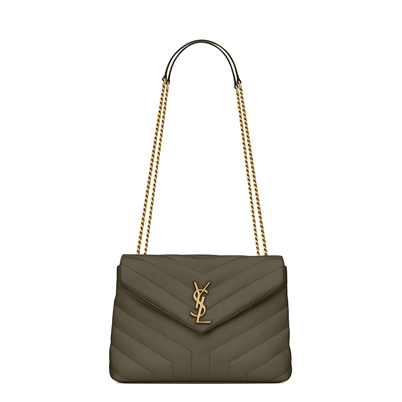 商品Yves Saint Laurent|SAINT LAURENT PARIS/圣罗兰 YSL 22春夏新款LOULOU系列 女士小号灰卡其色"Y"形绗缝牛皮革金扣翻盖单肩斜挎包,价格¥17175,第1张图片