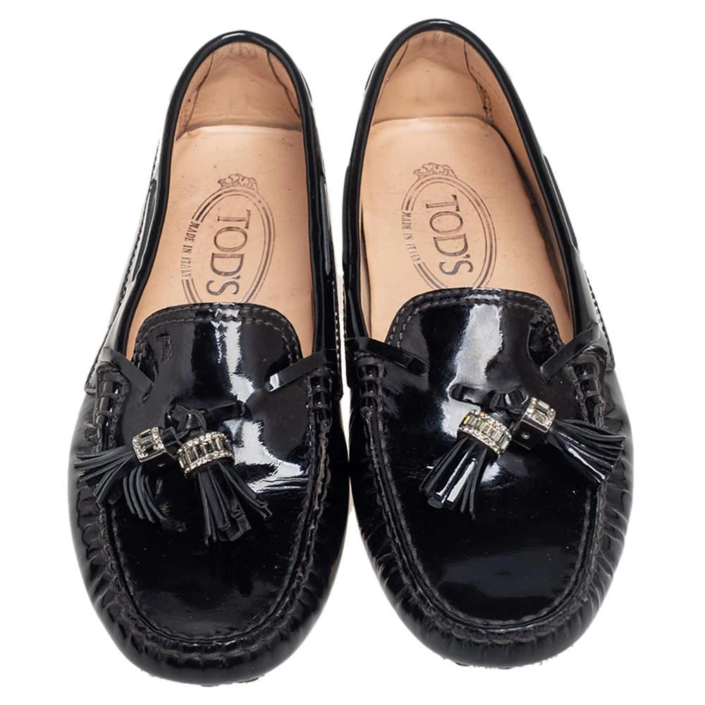 商品[二手商品] Tod's|Tod's Black Patent Leather Bow Slip On Loafers Size 35.5,价格¥1296,第3张图片详细描述