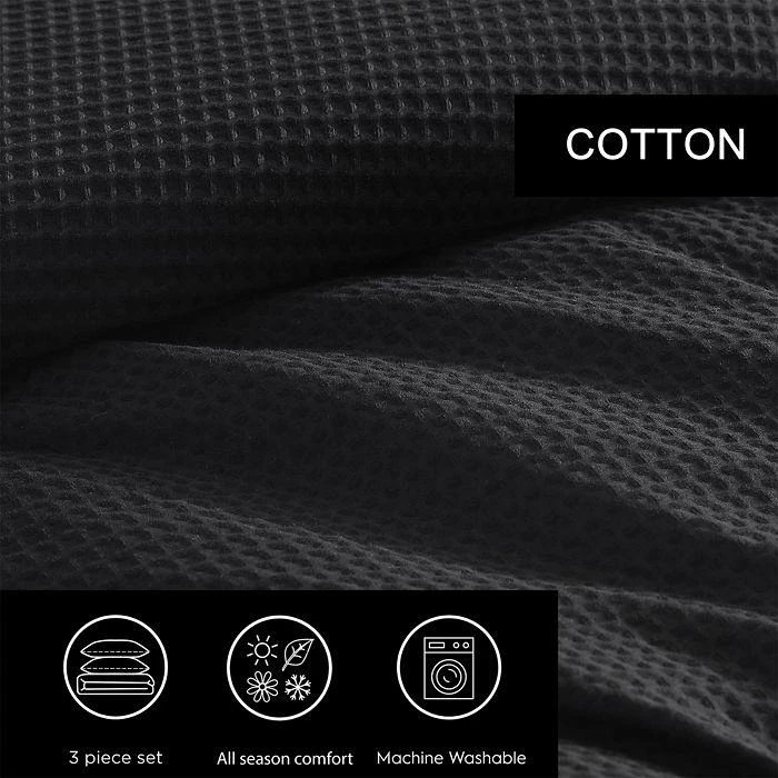 商品Vera Wang|Waffle Pique Black Cotton Duvet Cover Set, Queen,价格¥964,第4张图片详细描述