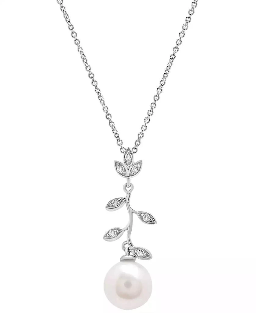 商品Macy's|Cultured Freshwater Pearl (7mm) & Diamond (1/20 ct. t.w.) Vine 18" Pendant Necklace in Sterling Silver,价格¥688,第1张图片