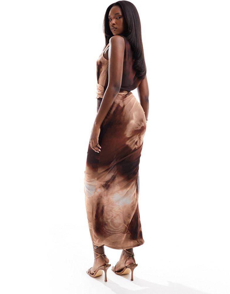 Shop ASOS DESIGN plunge neck asymmetric draped mesh midi dress in brown  abstract print on Sale at BeyondStyle  Get 67% Off ASOS DESIGN plunge neck asymmetric  draped mesh midi dress in brown abstract print with Limited-Time Flash  Deals ...
