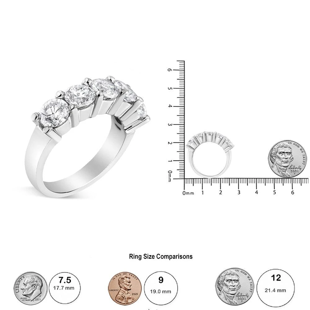 14K White Gold 3.0 Cttw Lab Grown Diamond Shared Prong Set 5 Stone Anniversary Band Ring 商品