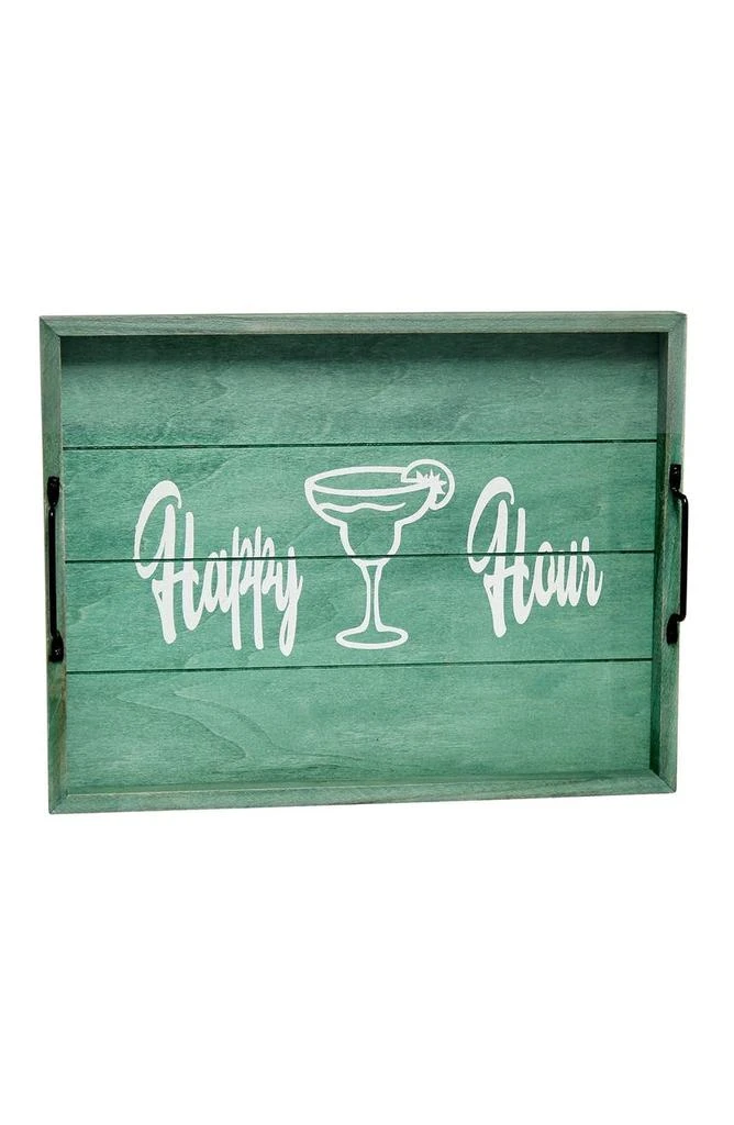 商品LALIA HOME|Decorative Wood Serving Tray with Handles - 15.5" x 12" - "Happy Hour",价格¥203,第1张图片