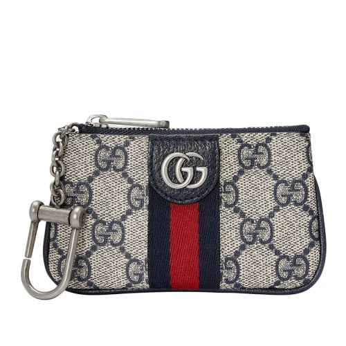 GUCCI/古驰 22春夏新款Ophidia系列 女士米色/蓝色老花帆布红蓝织带配蓝色皮革吊坠双G钥匙包 67172296IWN4076 商品