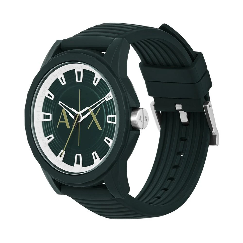 商品Armani Exchange|Men's Three-Hand Quartz Green Silicone Watch 44mm,价格¥356,第4张图片详细描述