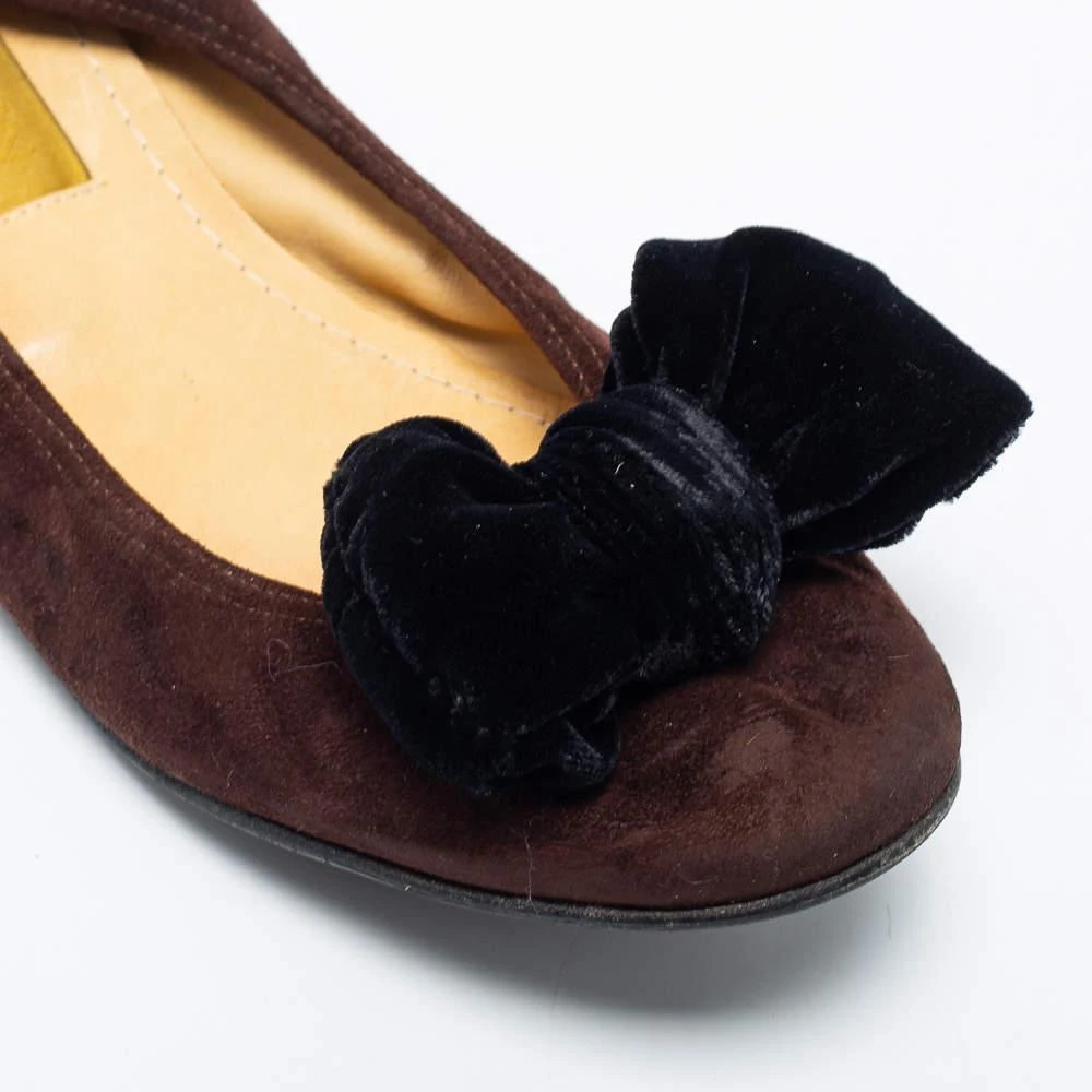 Lanvin Brown Suede Leather Bow Scrunch Ballet Flats Size 38 商品