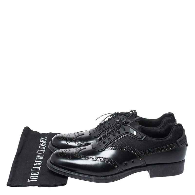 Prada Black Brogue Leather and Mesh Lace Up Derby Sneakers Size 44 商品