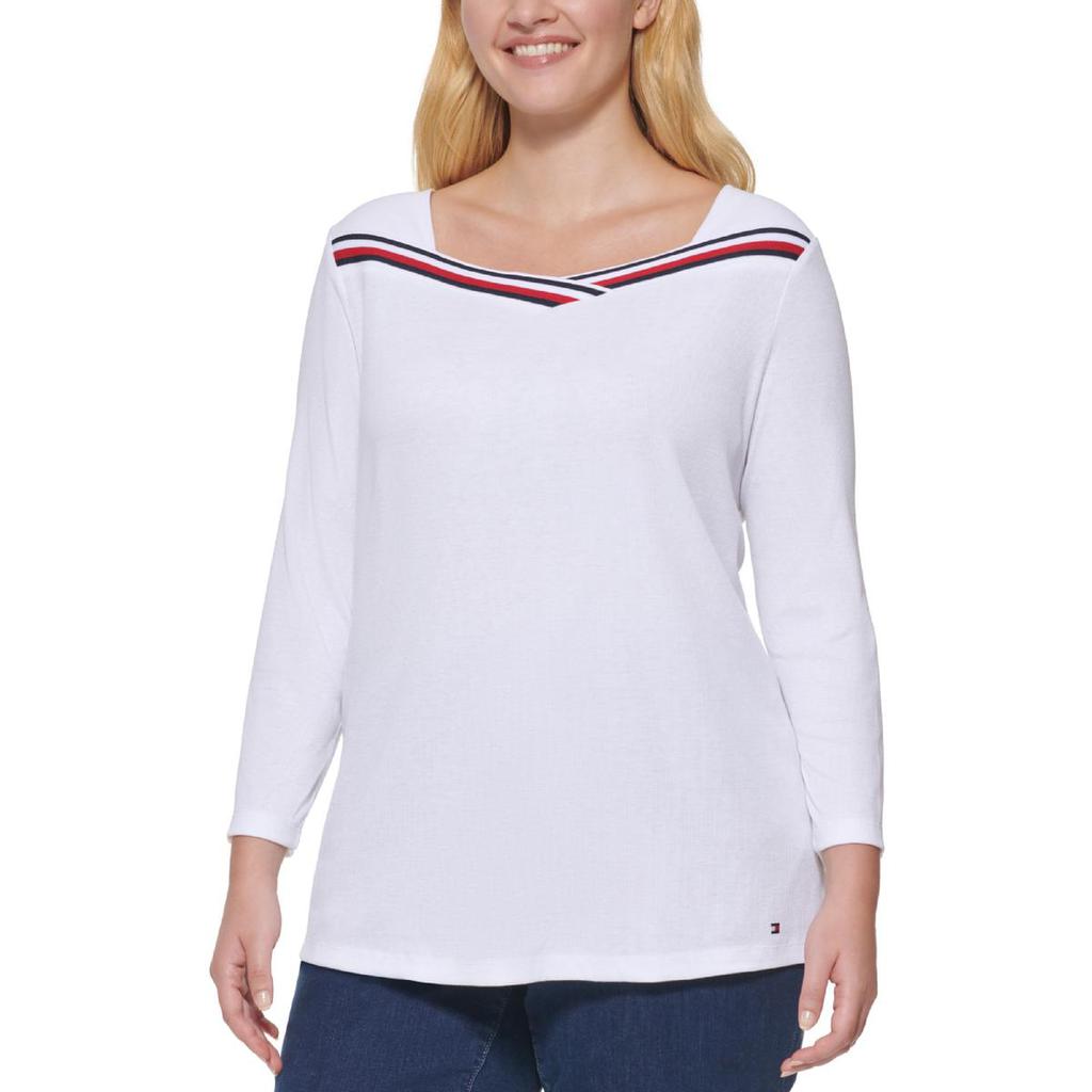 Tommy Hilfiger Sport Womens Plus Ribbed Striped T-Shirt商品第1张图片规格展示