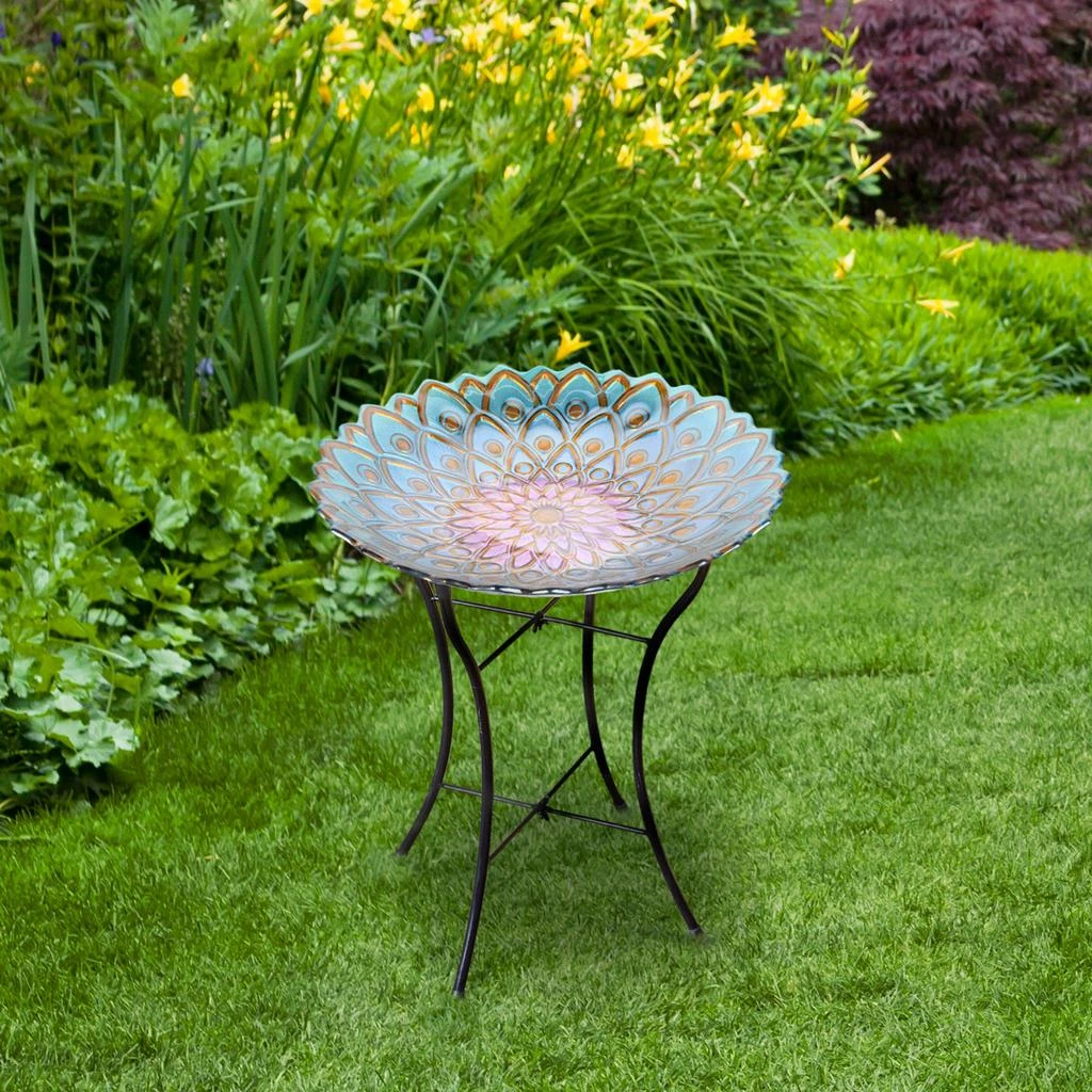 商品Teamson|Teamson Home - Outdoor 18 Inch Handpainted Mosaic Flower Fusion Glass Bird Bath w/ Stand,价格¥397,第2张图片详细描述