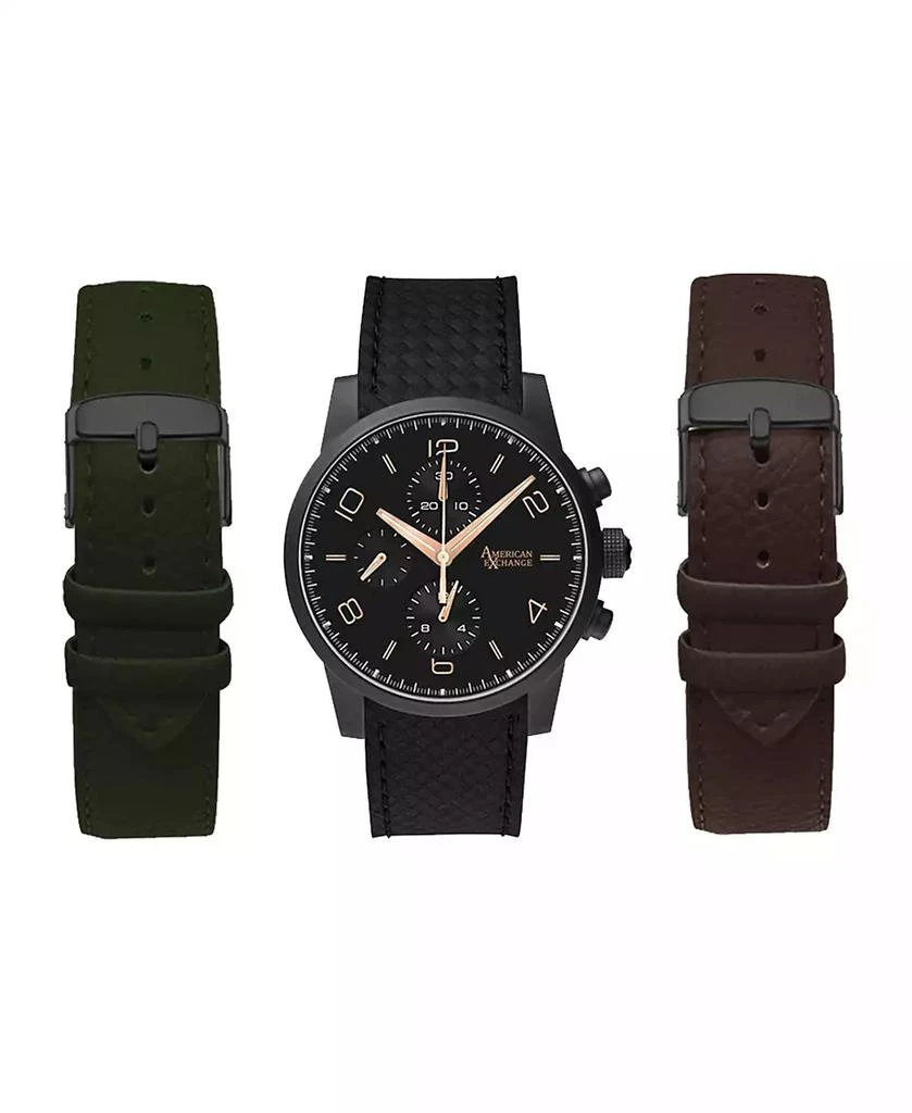 商品American Exchange|Men's Olive, Black, Brown Polyurethane Interchangeable Straps Watch Set 41mm,价格¥150,第1张图片