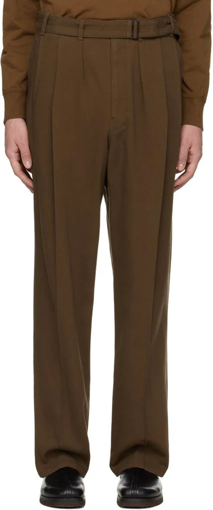 商品Lemaire|Brown Loose Pleated Trousers,价格¥3403,第1张图片