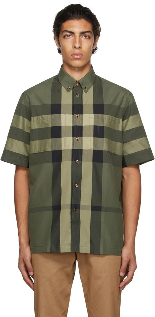 商品Burberry|Green Cotton Check Short Sleeve Shirt,价格¥3792,第1张图片