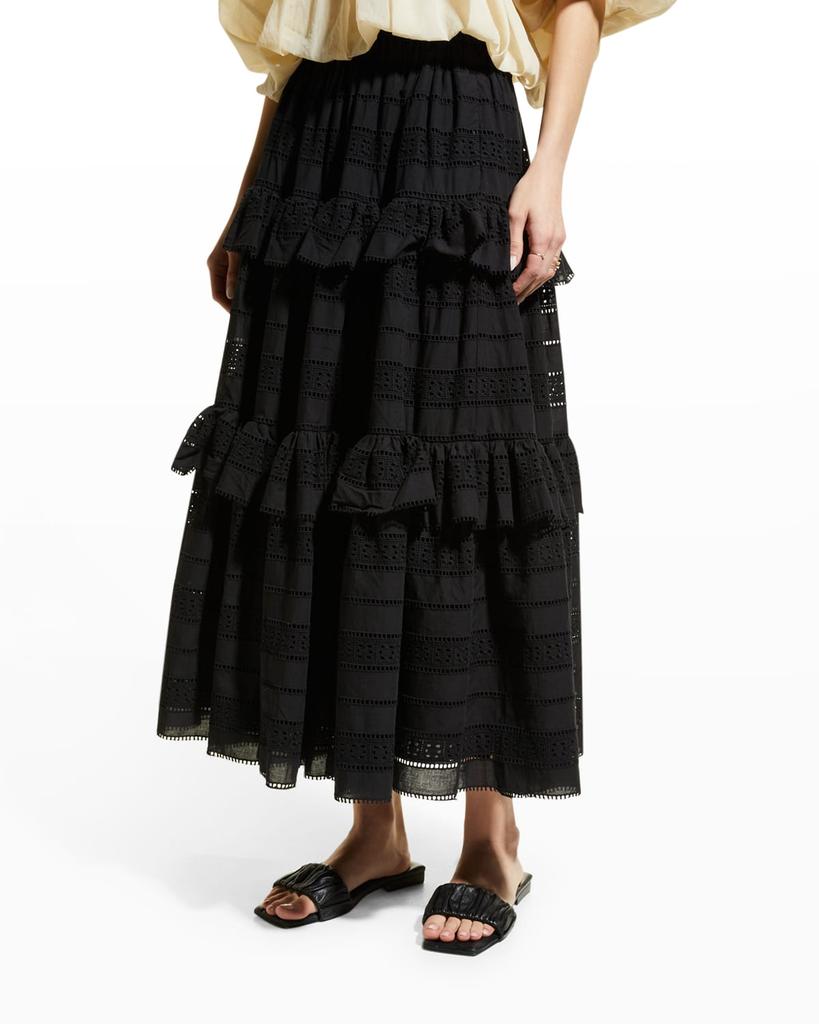 Valentine Cut-Out Embroidered Ruffle Tiered Midi Skirt商品第3张图片规格展示