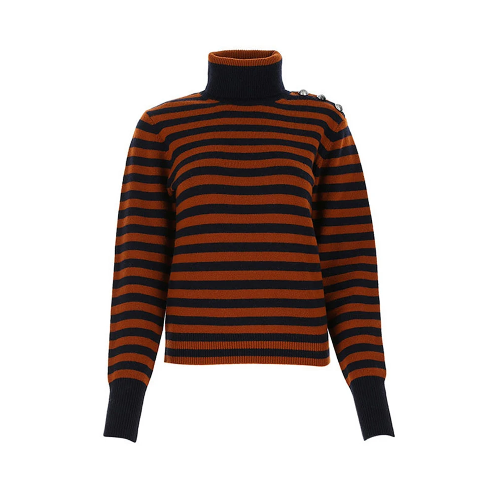 商品Chloé|CHLOE' 女士棕黑色条纹高领毛衣 C20AMP56-510-9C0,价格¥2023,第1张图片