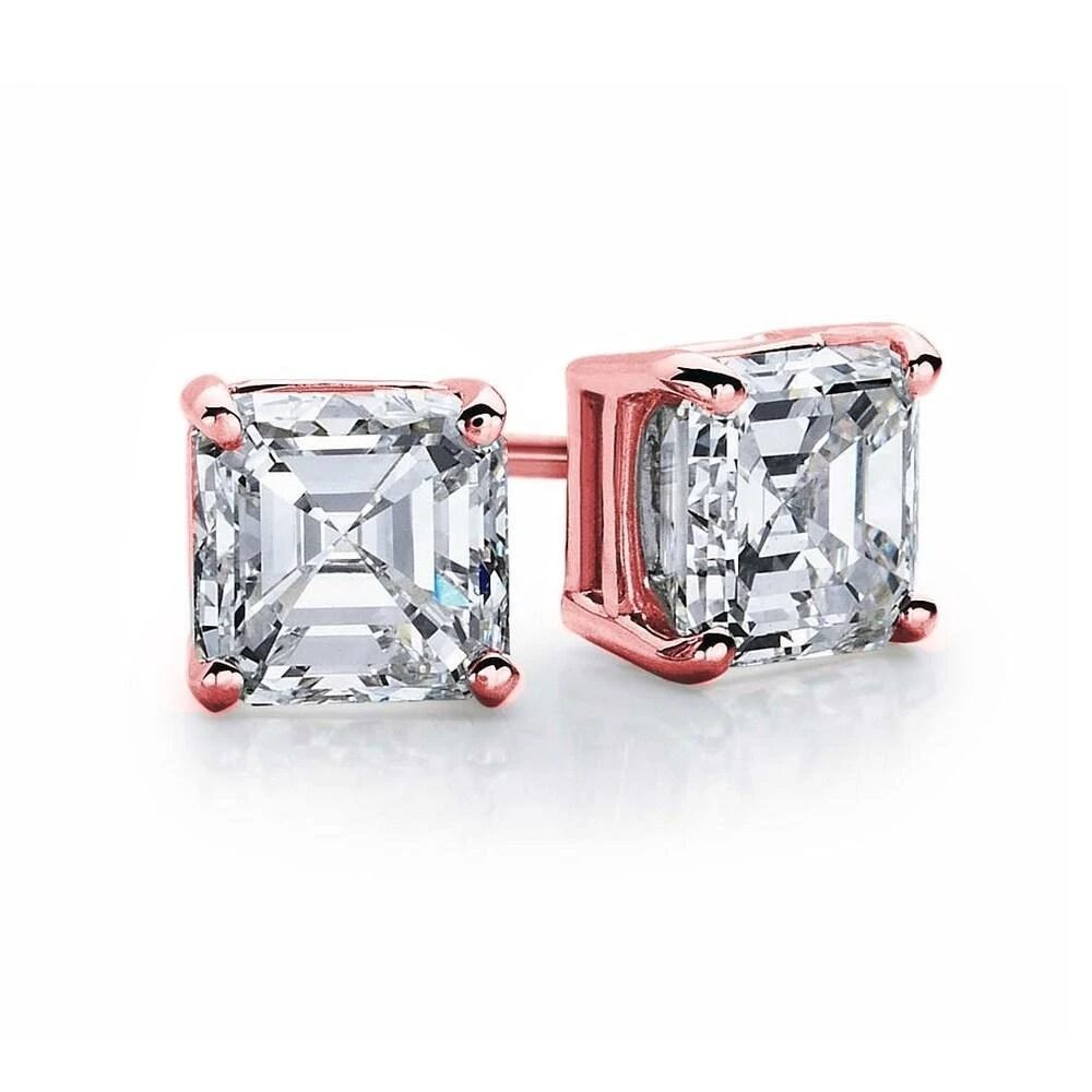 商品Suzy Levian|Rose Plated Sterling Silver Asscher-Cut Cubic Zirconia 6mm 2.50 cttw Stud Earrings,价格¥558,第1张图片