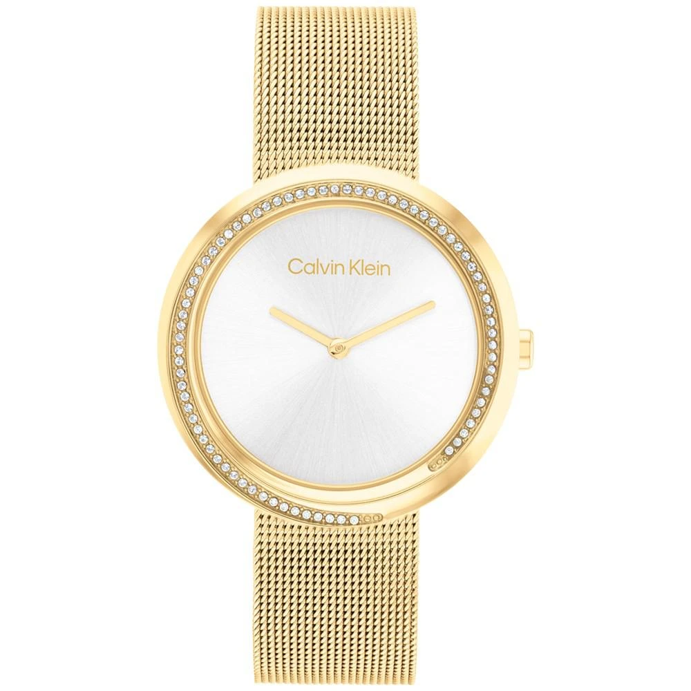 商品Calvin Klein|Women's Gold-Tone Stainless Steel Mesh Bracelet Watch 34mm,价格¥1426,第1张图片