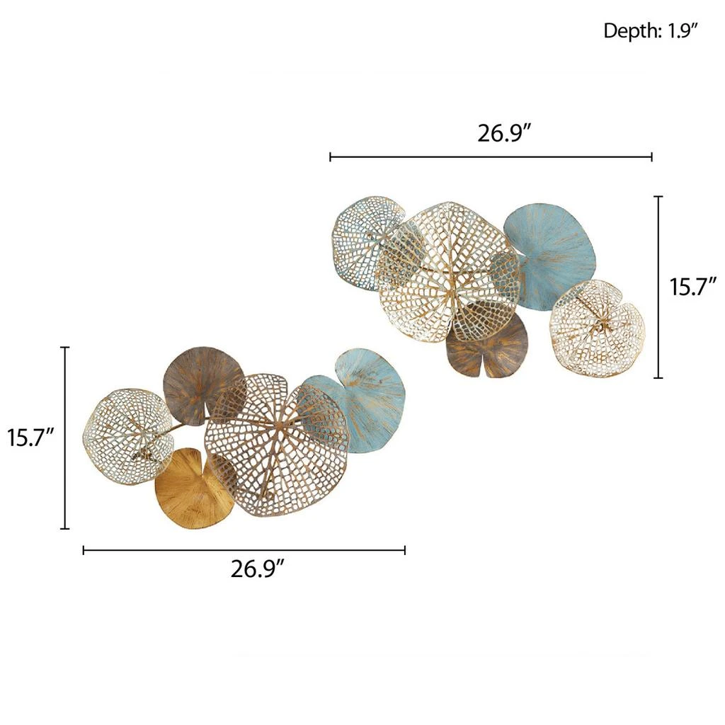 商品Simplie Fun|Lenzie Multi-colored Lily Pad Leaves 2-piece Metal Wall Decor Set,价格¥1595,第2张图片详细描述