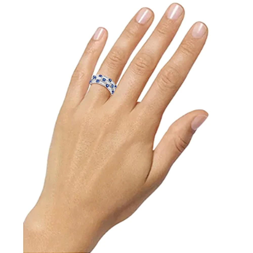 商品Macy's|Lab-Created Sapphire (7/8 ct. t.w.) & Lab-Created White Sapphire (5/8 ct. t.w.) Multirow Ring in Sterling Silver (Also in Lab-Created Emerald & Lab-Created Ruby),价格¥2062,第2张图片详细描述