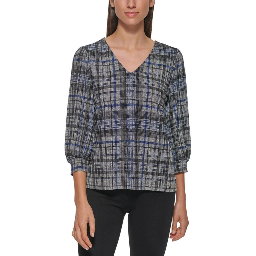 商品Calvin Klein|Calvin Klein Womens Plaid V Neck Pullover Top,价格¥69,第1张图片