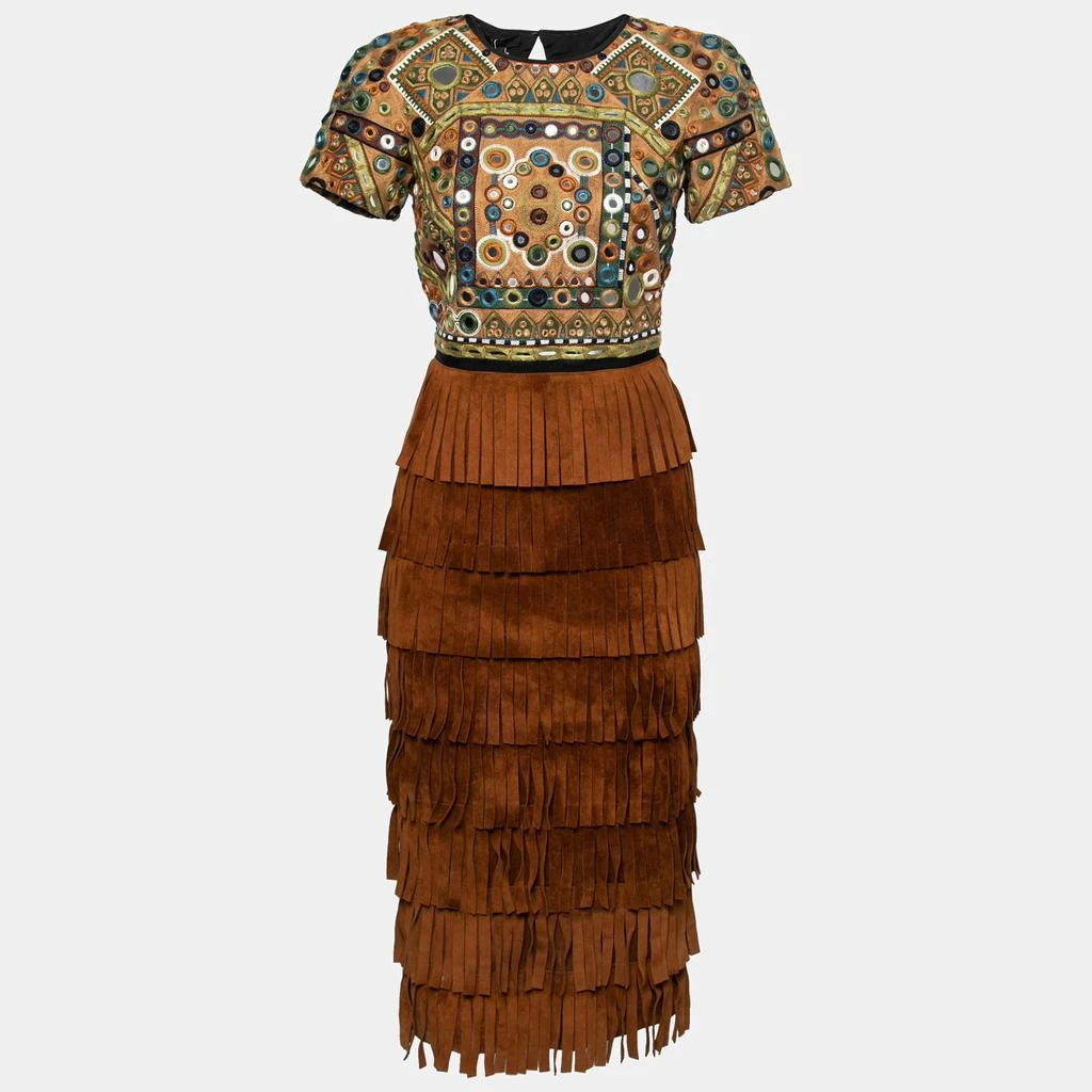商品[二手商品] Burberry|Burberry Prorsum Russet Brown Mirror Embellished Fringed Suede Midi Dress S,价格¥3697,第1张图片