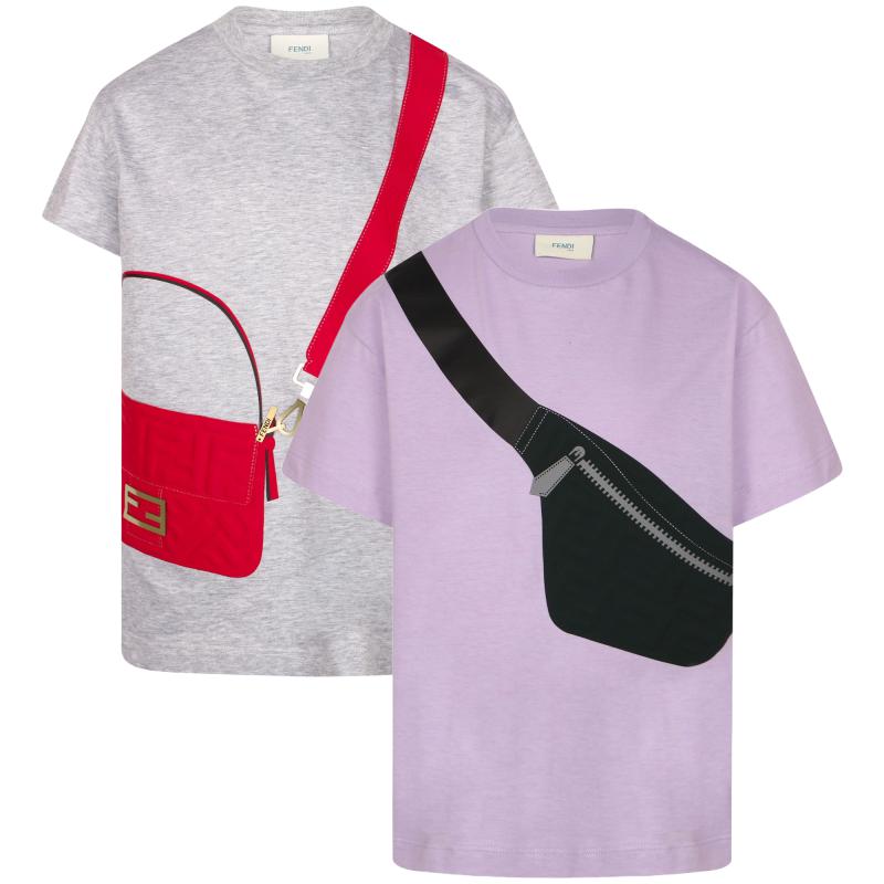 Embossed ff shoulder bag print t shirts set in lilac and grey商品第1张图片规格展示