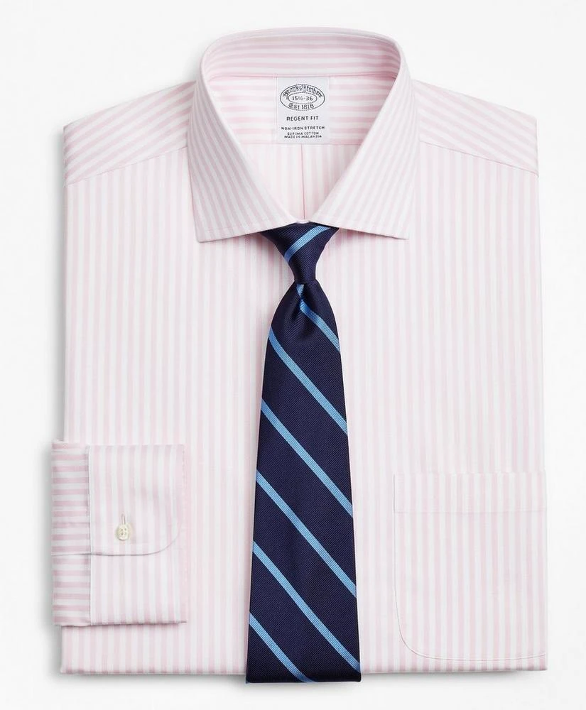 商品Brooks Brothers|Stretch Regent Regular-Fit Dress Shirt, Non-Iron Twill English Collar Bold Stripe,价格¥572,第1张图片