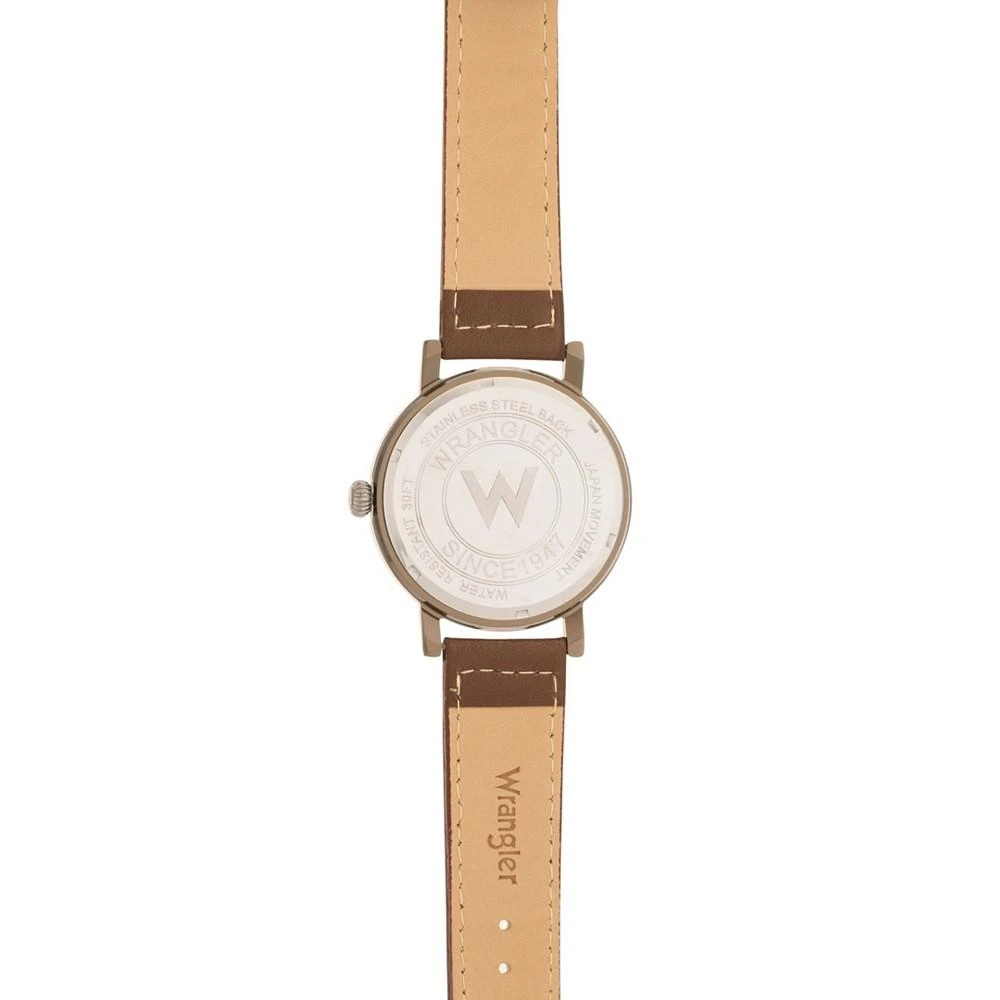 商品Wrangler|Men's Watch, 50MM Antique Grey Case with Beige Dial, White Arabic Numerals, with White Hands, Brown Strap with White Stitching, Over Sized Crown,价格¥264,第4张图片详细描述