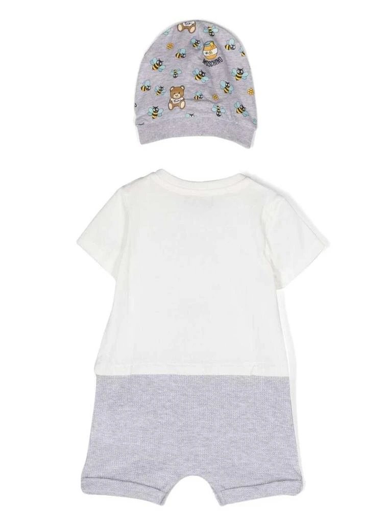 商品Moschino|Romper And Hat Set With Logo In White And Grey Cotton Baby,价格¥981,第2张图片详细描述