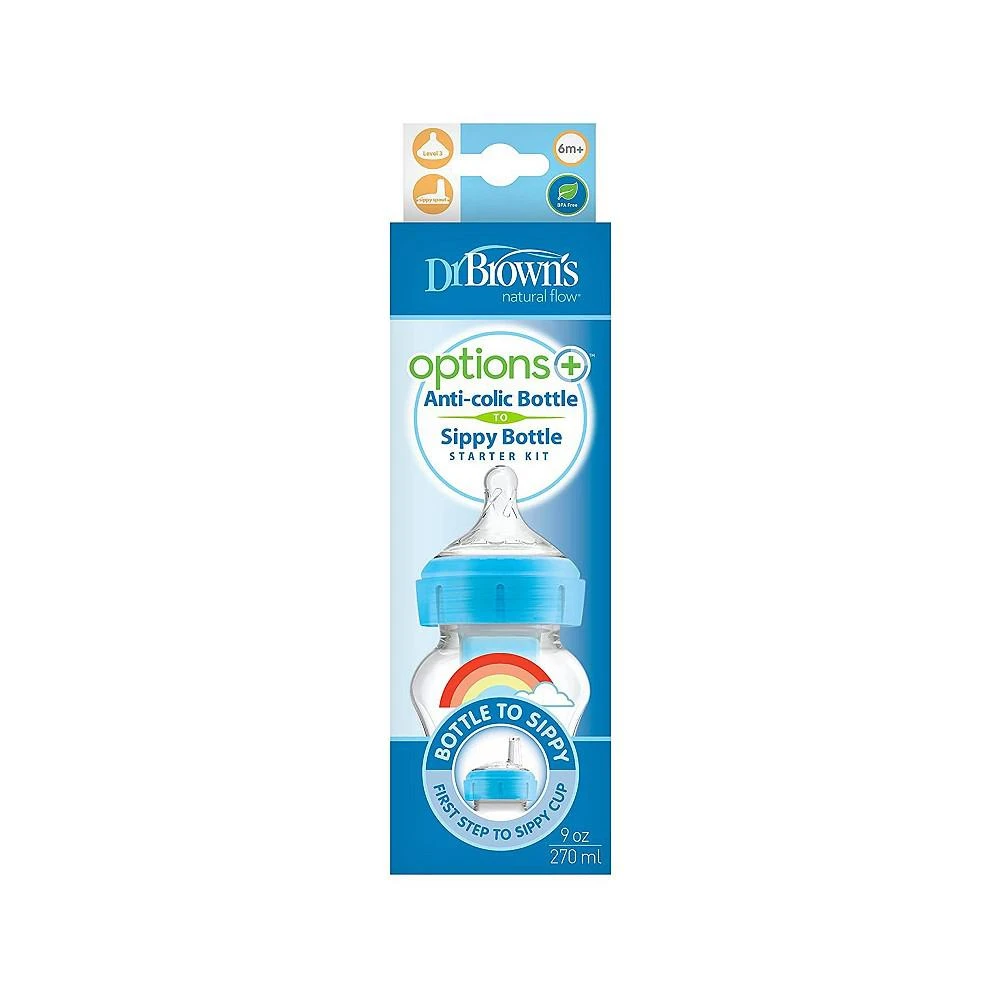 商品Dr. Browns|Anti-Colic Options+ Wide-Neck Baby Bottle to Sippy Bottle, 9oz, Blue,价格¥149,第2张图片详细描述