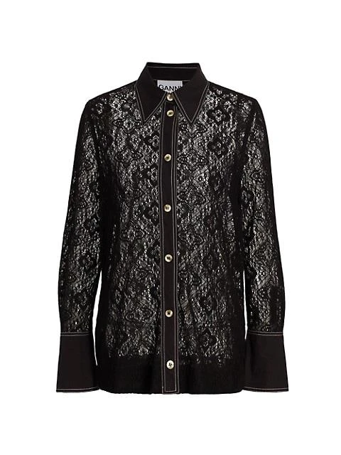 商品Ganni|Lace Point-Collar Shirt,价格¥768,第1张图片