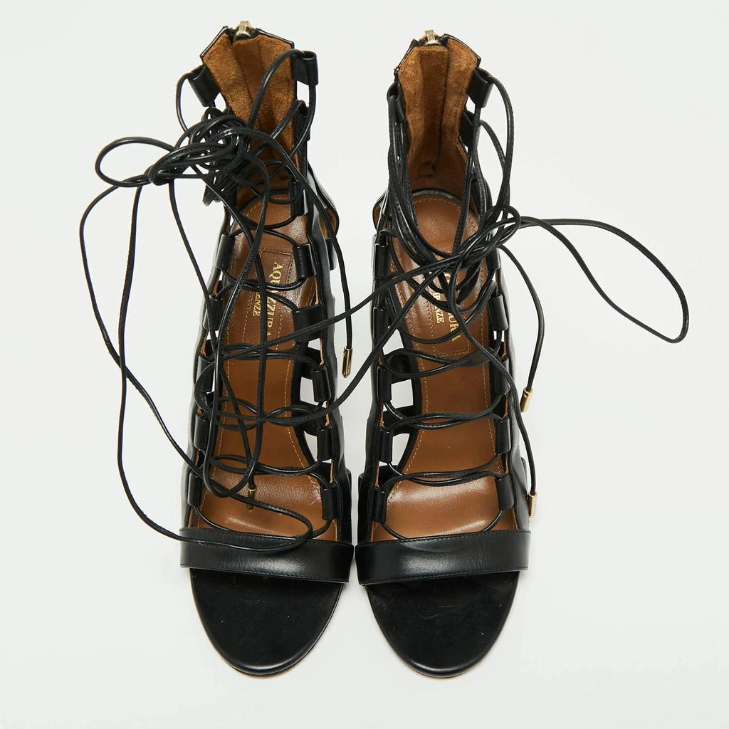 商品[二手商品] Aquazzura|Aquazzura Black Leather Amazon Lace Up Open-Toe Sandals Size 37,价格¥1441,第3张图片详细描述