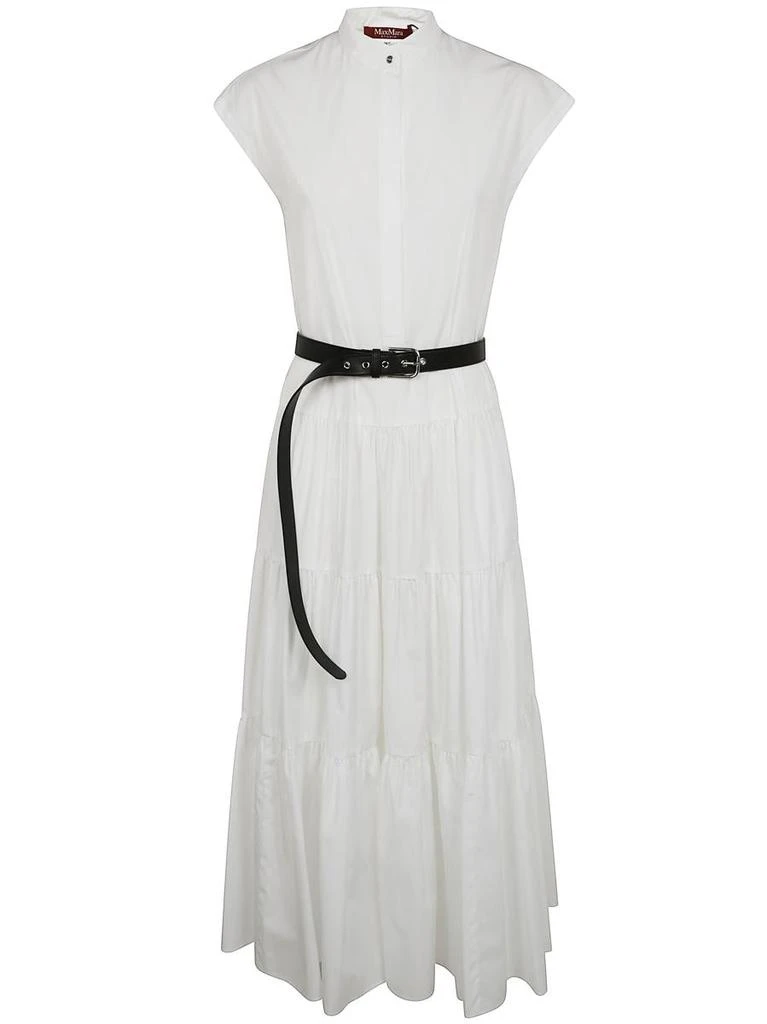 ワンピース Max Mara Studio BAIRO LONG BELTED DRESS (2516221102600 001) Flounced cotton shirt dress, optical white | 