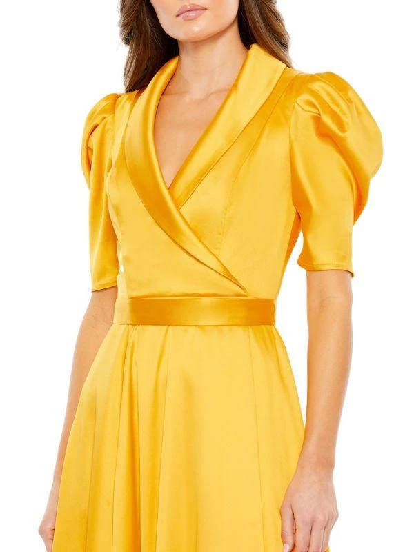 商品Mac Duggal|Puff Sleeve Satin Tea Length Dress,价格¥1830,第3张图片详细描述