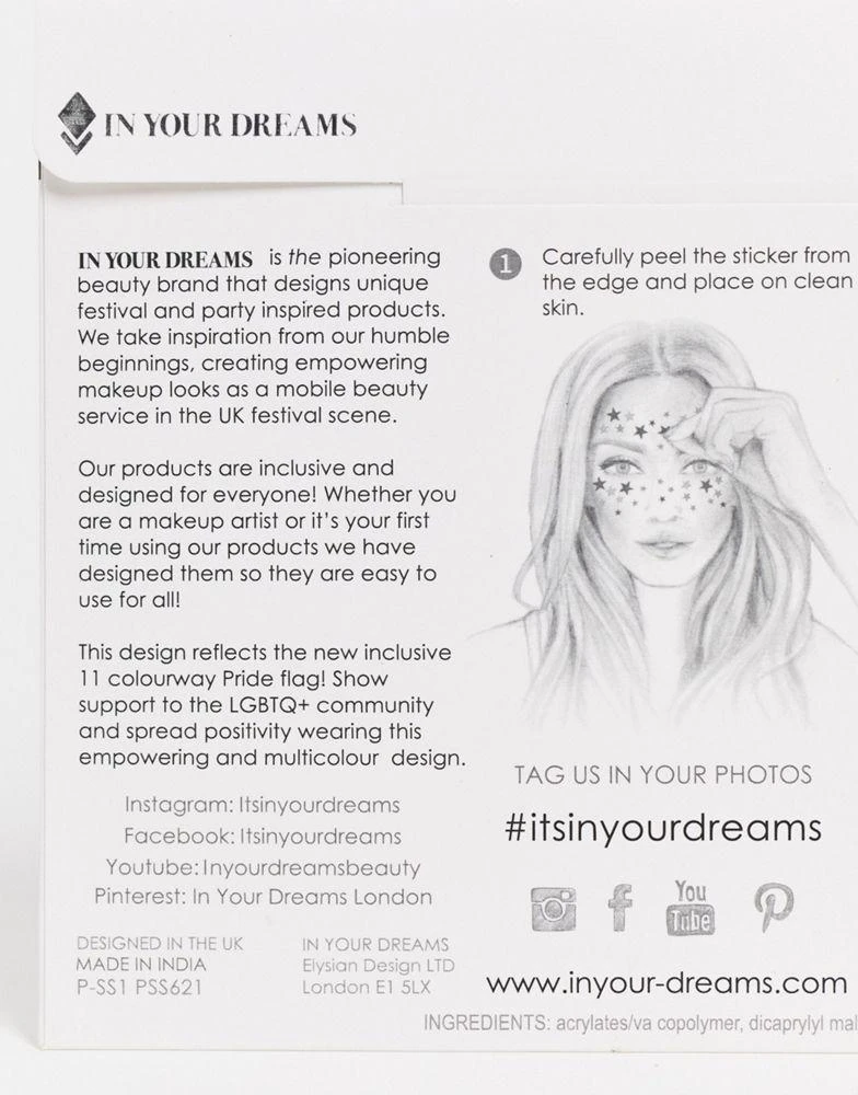商品In Your Dreams|In Your Dreams PRIDE Rainbow Stars Face Stickers,价格¥58,第2张图片详细描述