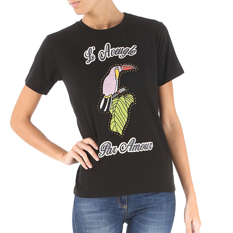 GUCCI 古驰 女士黑色鹦鹉印花棉质短袖T恤 422730-X3E12-1082商品第2张图片规格展示