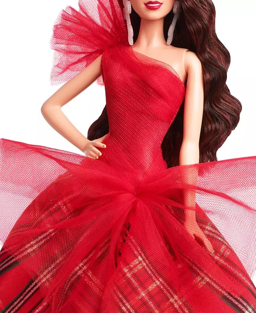 商品Barbie|Signature 2024 Holiday Barbie Fashion Doll, Seasonal Collector Gift, Dark Brown Hair with Plaid Gown,价格¥239,第3张图片详细描述