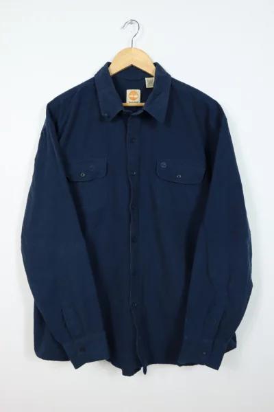 Vintage Timberland Solid Navy Flannel Button-Down商品第1张图片规格展示